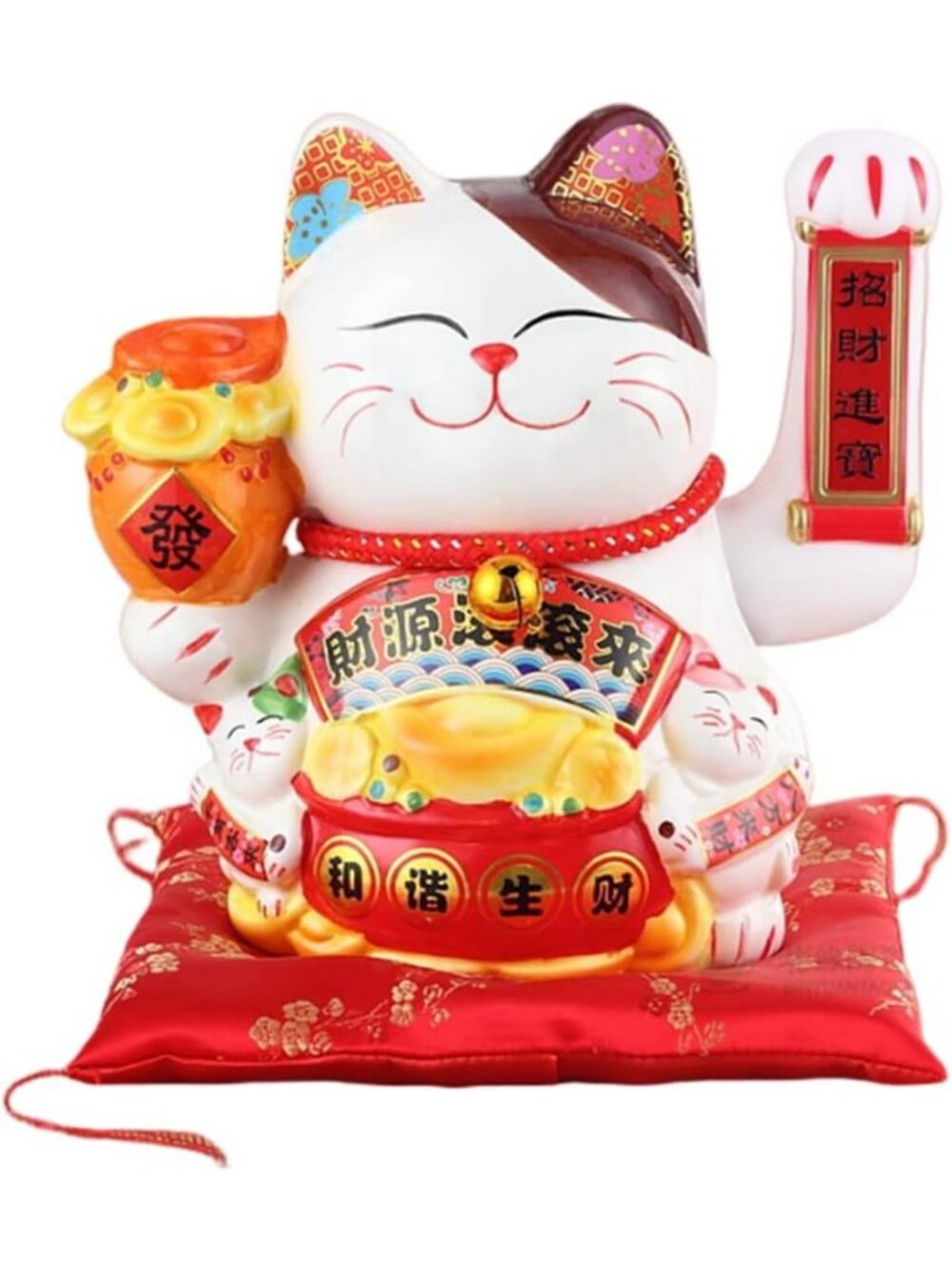 10" White Ceramic Lucky Cat Maneki Neko with Waving Arm - Home Decor & Gift